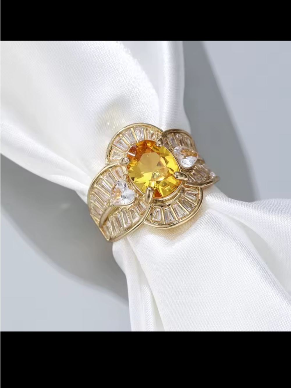 Gold Ring with Oval Orange Center Stone and Diamond Accents - Picture 3 of 6